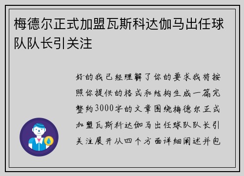 梅德尔正式加盟瓦斯科达伽马出任球队队长引关注