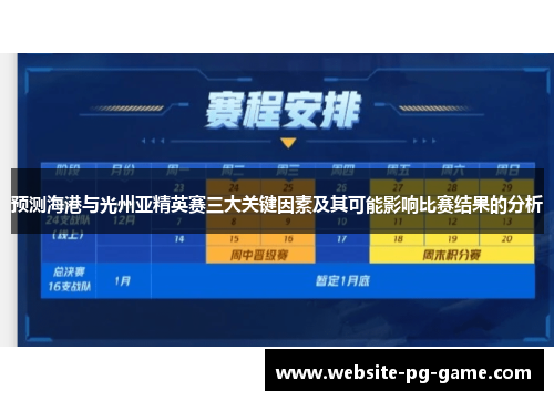 预测海港与光州亚精英赛三大关键因素及其可能影响比赛结果的分析